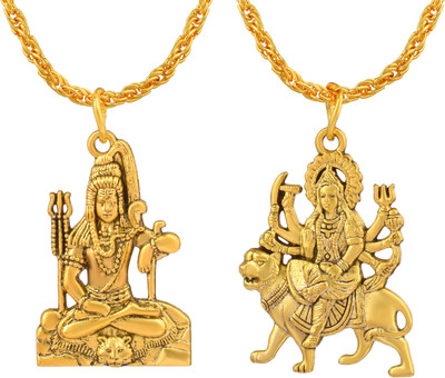 RN Gold Plated Lord Mahadeva Sherawali Durga Shiv Combo Pendant Locket for Men Gold-plated Brass Pendant