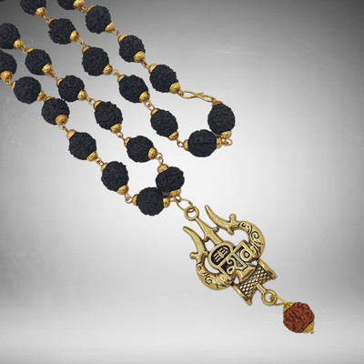 memstomuch Most Beautiful Bhagwan Shiv 5 Mukhi Rudraksha 5 Mukhi Rudraksha Mala Gold-plated Beads Brass, Wood Pendant