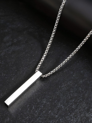 KURMASHOP Bar Pendant Stainless Steel Locket Set with Box Chain for Men & Boys Sterling Silver, Rhodium Stainless Steel Pendant Set