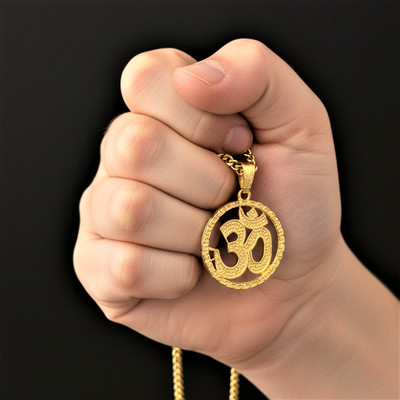 aklina CHARMS Buy Small Om Religious Gold Plated Pendant With Chain Man For Women Gold-plated Alloy Locket Set