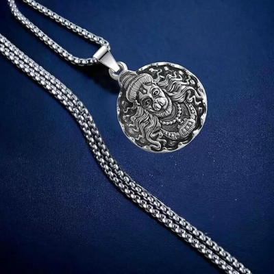 Voletta Men's Silver Chain with Hanuman Pendant Rhodium,Alloy Locket Sterling Silver Stainless Steel Pendant Set