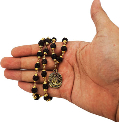 Khushal ENTERPRISE Lord Shiva Trishul Damru Locket with Rudraksha Mala for Men & Boys Gold-plated Beads Brass, Wood Pendant Set