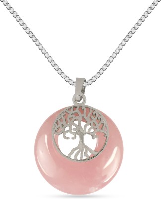 REIKI CRYSTAL PRODUCTS Natural Rose Quartz Round Shape Pendant Locket with Metal Chain for Unisex Quartz, Agate Crystal Pendant