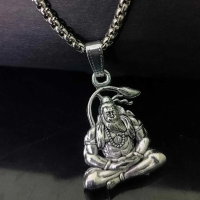Ornabell Hanuman Bajrangbali Pendant Necklace Chain for Men, Boys, Women & Girls Silver Stainless Steel Locket Set