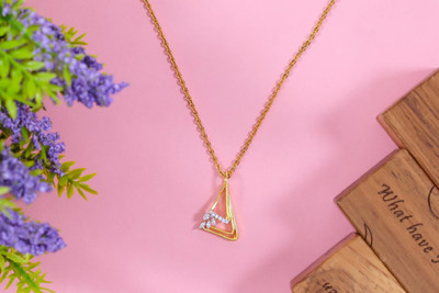 Sarika Gold Plated Reach Triangle Pendent for Girls and Women Gold-plated Zircon Sterling Silver Pendant Set