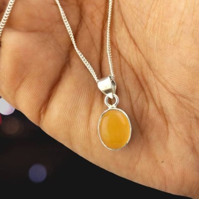 Chopra Gems A+ Quality Yellow Sulemani Hakik Gemstone Pendant For Men and Women's Silver Brass Pendant