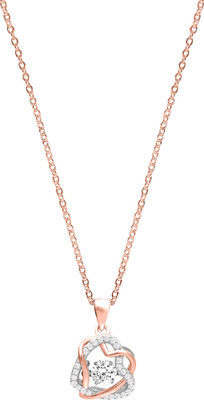EPITOME 925 Sterling Silver Interlocked Heart Rose Gold Plated Pendant for Girls & Women Rhodium Cubic Zirconia Sterling Silver Pendant