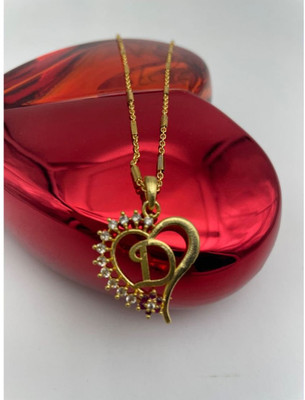 Pitaamaa Alphabet Heart Pendant Jewellery Set for women Pendant(Real Images)26 Gold-plated Diamond Brass Pendant