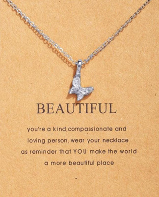 Ind smart cart Beautiful Butterfly Alloy Locket With chain For Girls @ Womens Silver Alloy Pendant Set