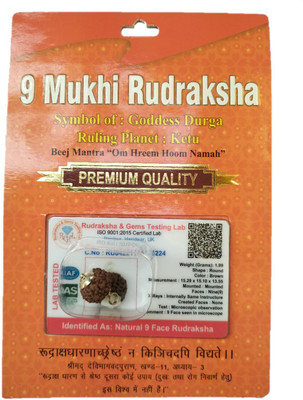 BHAKTI SHRINGAR 9 Mukhi Rudraksha Original Certified Lab Test & X-ray Report Sterling Silver Wood Pendant