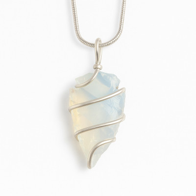 immer Immer Raw Crystal Opalite Arrowhead Pendant Necklace with Silver Chain Silver Quartz Stainless Steel Pendant