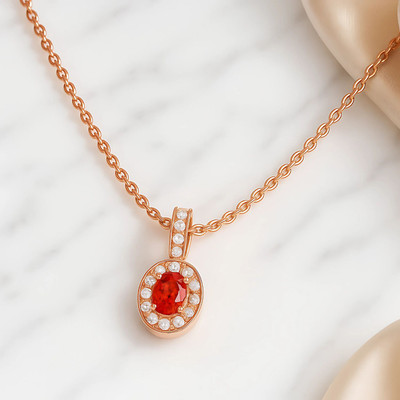 GEMSLAY Oval Red CZ Stone Pendant Necklace with Elegant Gold Halo Setting Rhodium Cubic Zirconia Brass Pendant