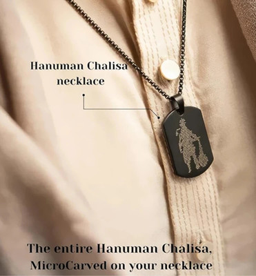 Astrootalk Hanuman Chalisa and Gada Micro-carved Tag Stainless Steel Necklace for Men & Boy Sterling Silver Stainless Steel Pendant