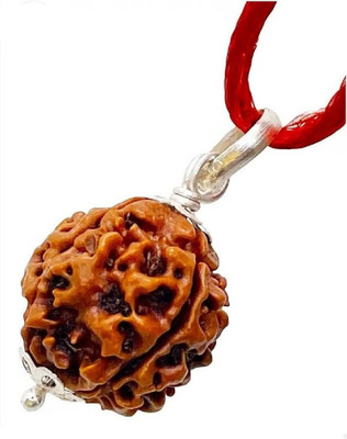 RIKIJAZ Panch Mukha 5 Mukhi Rudraksha Original Five Face Rudraksha with Lab Certificate Silver Wood Pendant