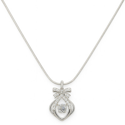 PARMONAS Elegant Silver Bow Pendant Necklace with Sparkling Cubic Zirconia Center Stone Stainless Steel Pendant Set