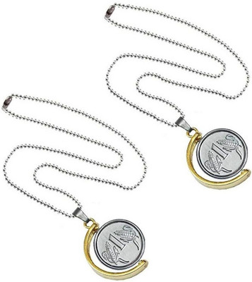 house of common Fancy & Stylish Golden & Silver Plated Coin/Sikka Pendant With Chain Gold-plated, Silver Metal Pendant Set