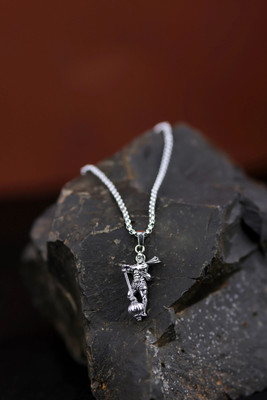 PRRITI Hanumanji With Gada Silver Pendant Chain Silver Stainless Steel Pendant Set