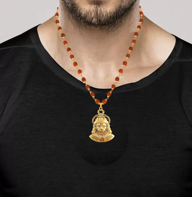 ANVIKA Original 5 Mukhi Rudraksha Mala With Hanuman Pendant Ideal For Men And Women Brass Pendant Set