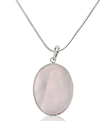 REIKI CRYSTAL PRODUCTS Natural Rose Quartz Oval Shape Pendant Locket with Metal Chain for Unisex Quartz, Agate Crystal Pendant