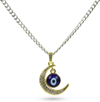CRYSTU Evil Eye Moon Charm Crystal Stone Pendant - Locket with Metal Chain Crystal Pendant