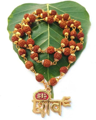 TEJASWIVEDIC Siddh Shiva Rudraksha Mala with Gold-Plated Caps - Divine Blessings & Protection Gold-plated Wood Locket