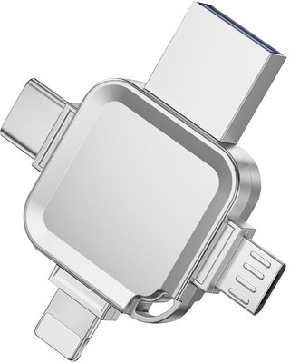 UNIGEN UniDrive 64GB 4-in-1 USB Flash Drive Memory Lightning Port 64 GB OTG Drive Compatible with Desktop Computer, Laptop, Mobile, Netbook, Tablet, Television Lightning, USB 3.0 Metal Case(Silver, Mobile Pendrive)