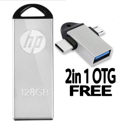 HP Flash Drive 128 GB Pen Drive Compatible with Audio Player, Desktop Computer, Gaming Console, Laptop, Mobile, Tablet USB 2.0 Metal Case(Silver)