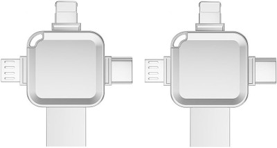 Samurai Pendrive 4 in 1 Flash Drive with Lightning, Micro USB | Pack of 2 | 64 GB Pen Drive Compatible with Desktop Computer, Mobile, Tablet, Television USB 3.0 Metal Case(Silver)