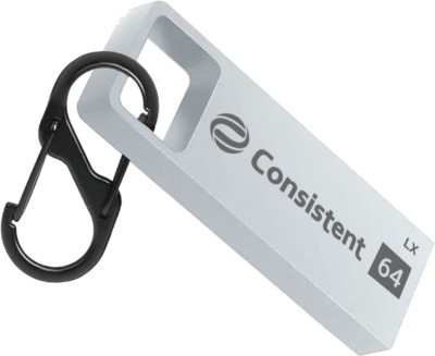 Consistent 64GB Metal Pendrive With Keychain Carabiner, 5 Years Warranty 64 GB Pen Drive(Silver)