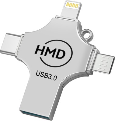 hmd Pendrive 128GB 4 in 1 Flash Drive with Micro USB, USB A, Type-C Interface 128 GB OTG Drive(Silver, Type A to Type C)