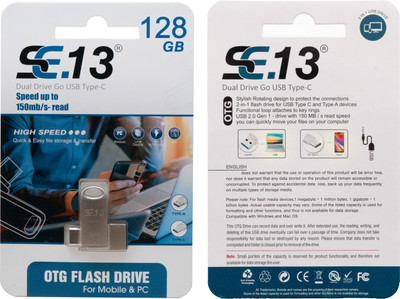 SE.13 128GB OTG PENDRIVE TYPE-C 128 OTG Drive Compatible with Mobile, Laptop USB 2.0 Metal Case(Silver, Type A to Type C)