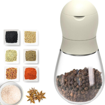 YELONA Glass Body Salt & Pepper Grinder/Shaker Adjustable Coarseness & Airtight Lid Borosilicate Glass, PP (Polypropylene) Traditional Pepper Mill(White, Pack of 1)