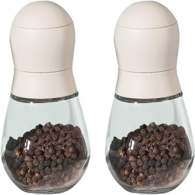 KRIVETY Salt,Pepper Grinder,Adjustable Ceramic,Refillable Manual Design Spice Grinder Stainless Steel, Glass, Ceramic Traditional Pepper Mill(White, Pack of 2)