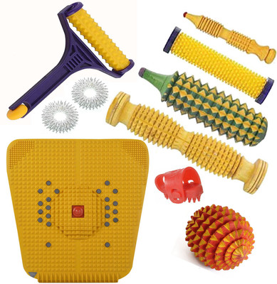 ANCS Foot Roller Wooden Foot Roller Acupressure Magnetic Stress Mat Combo Kit Massager(Multicolor)