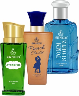 John Phillips ATTARFUL & FRENCH CLASSIC & TOMM SPORTZ | Long Lasting French Unisex Perfume Eau de Parfum  -  180 ml(For Men & Women)