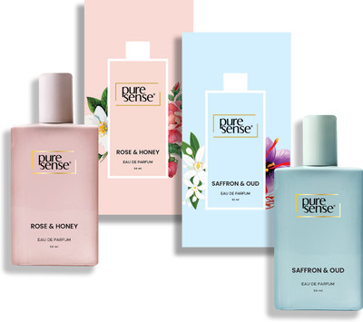 PureSense Saffron Oud + Rose Honey Perfume Gift Set Pack of (2x50ml) Long Lasting Eau de Parfum  -  100 ml(For Women)