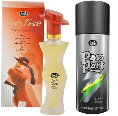 MONET 1 LADY DIANA PERFUME 60ML 1 PASSPORT DEODORANT 150ML ,PACK OF 2. Perfume  -  210 ml(For Men)
