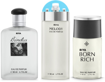 RIYA Bindas & Melody Sea Green & Born Rich Eau De Perfume Pack Of 3 50 ML Each Eau De Parfum – 150 Ml (For Men & Women) For Rs. 266 @ 65 %
