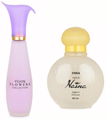 OSSA Vision Flower EDP 60ml And Gold Naina EDP 60ml(Pack of 2) Long Lasting Fragrance Perfume  -  120 ml(For Men & Women)