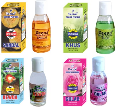 Veena Khus, Gulab, Sandal, Kewda Cooler Perfume | Alcohol Free | Cooler Attar 4pcs Perfume  -  25 ml(For Men & Women)
