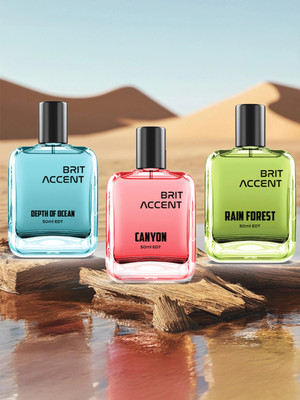 BRIT ACCENT Combo Pack of 3|Depth Of Ocean-RainForest-Canyon|Parfum|Long-Lasting|Premium| Eau de Toilette  -  150 ml(For Men)