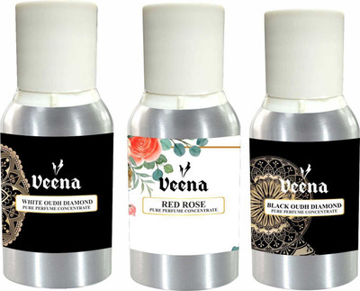 Veena Unisex Attar Perfume, Red Rose,Black Oudh Diamond, White Oudh Diamond 3 Pcs Perfume  -  25 ml(For Men & Women)