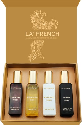 La French Oud Gift Set Adventure Oud Romance Oud Al Hisan Oud Woody 4x20ml Eau de Parfum  -  80 ml(For Men & Women)