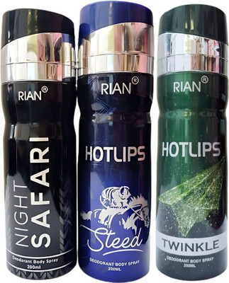 RIAN HOTLIPS TWINKLE , NIGHT SAFARI, STEED (Pack of 3) Eau de Parfum  -  200 ml(For Men)