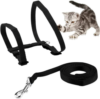DOSAN Cat Harnes Leash Set For Cat Kitten (1/2 inch Wide) Cat Harness & Leash(Small, black)