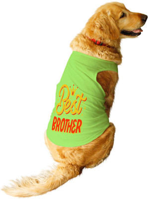 RUSE T-shirt for Dog(Best Brother Printed Round Neck Sleeveless Tees/Lime Green)