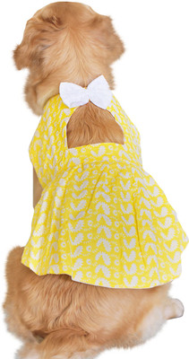 Paws By Vastramay Dress for Dog(Mustard and White)