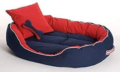 Ashok enterprises Dog Bed & Cat Bed Ultra Soft Blue& Red Reversible with 2 Extra Pillows. (S) XL Pet Bed(Red/Blue)