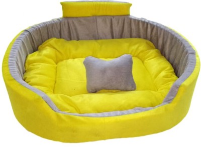 UR PET SUPPLIER YellowGrey_L_001 L Pet Bed(Yellow, Grey)