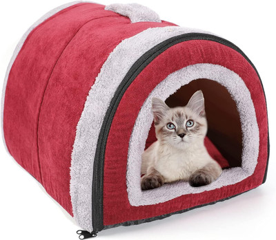 Fluffy Fluffys Luxurious 2in1 Foldable Pet House Ultra Soft Bed for Cat Dogs L Pet Bed(Fluffys)